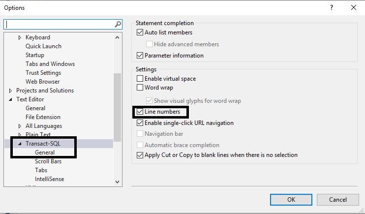 Display Line Numbers in a SQL Server Management Studio Query Window ...